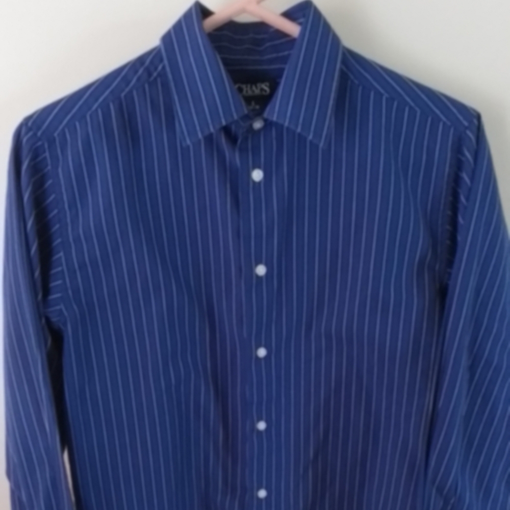 Chaps Navy and White Striped Button Down Shirt
